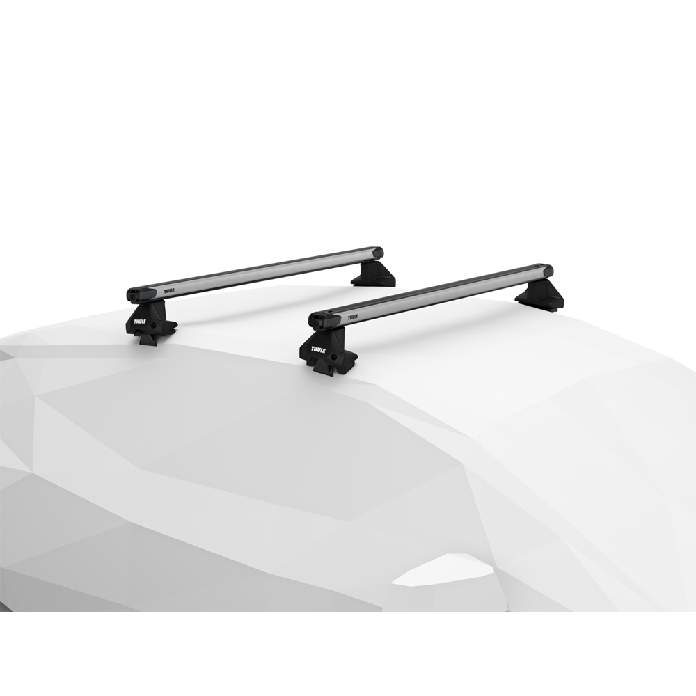 Thule SlideBar roof bars with 7105 foot pack fitted to an example car