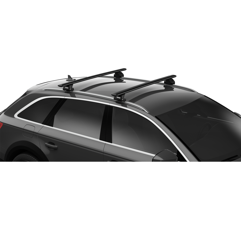 Thule WingBar Evo Black roof bars with 7106 foot pack fitted to an example car