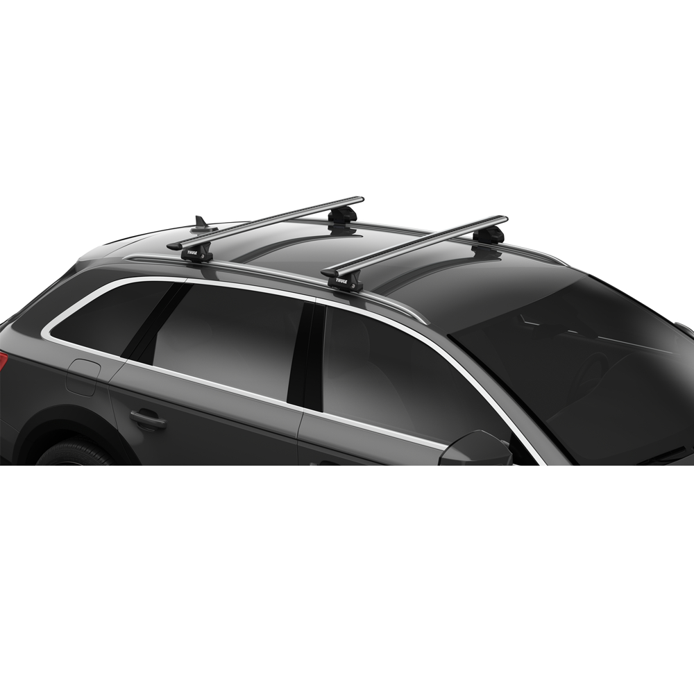 Thule WingBar Evo roof bars with 7106 foot pack fitted to an example car