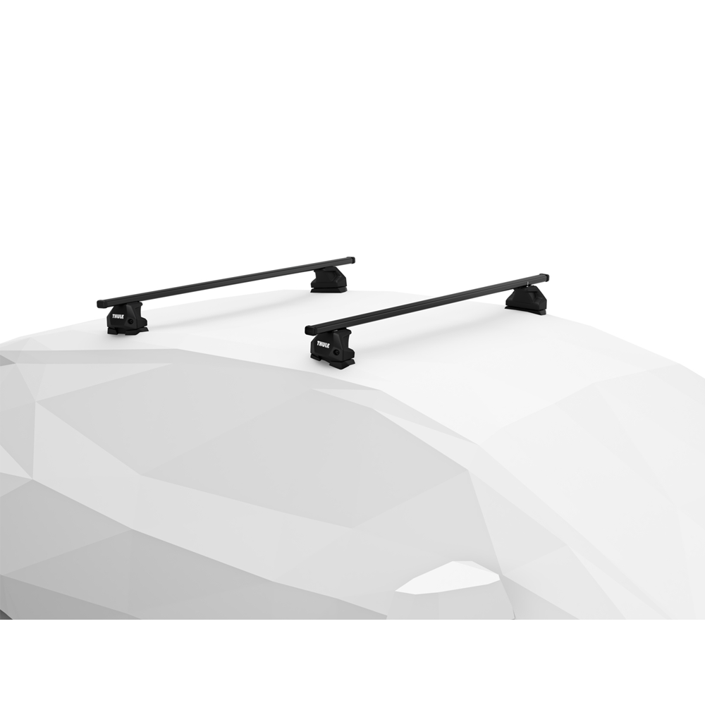 Thule SquareBar roof bars with 7107 foot pack fitted to an example car