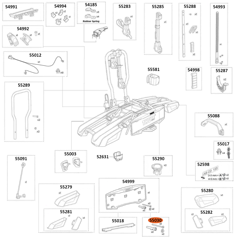 THULE EasyFold 3 9442 Number Plate Holder Pins (55030)