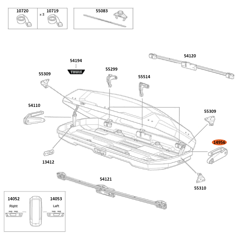 THULE Force 3 L Roof Box Front Hinge LidLifter kit ML 100 (14956)