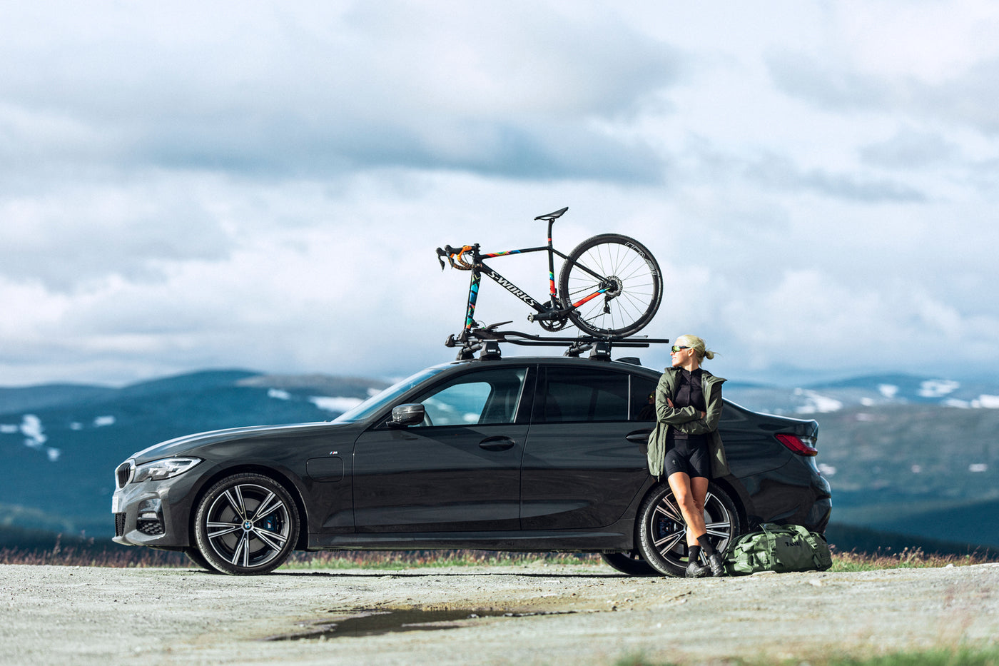 Roof mounted bike rack fitted to roof bars