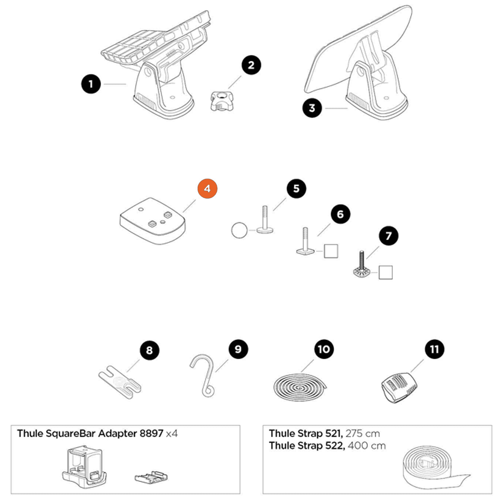 THULE DockGlide Square Bar Adapter (52836)