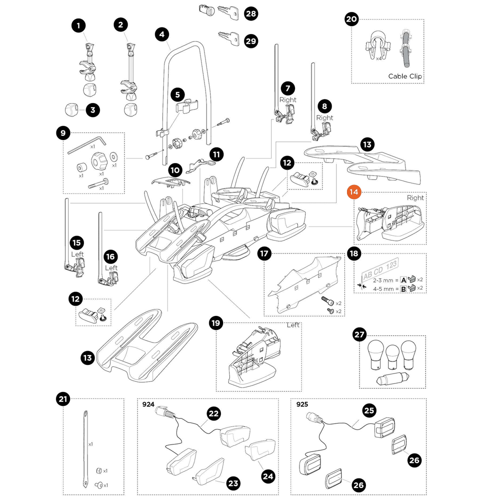 THULE VeloCompact Lamp Holder Set 7-Pin Right (52601)