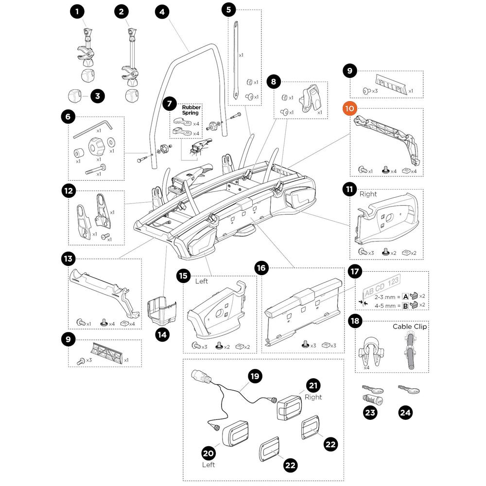 THULE VeloSpace 2 7-pin MtgBag Endcap wheeltrayR 917/8 (52684)