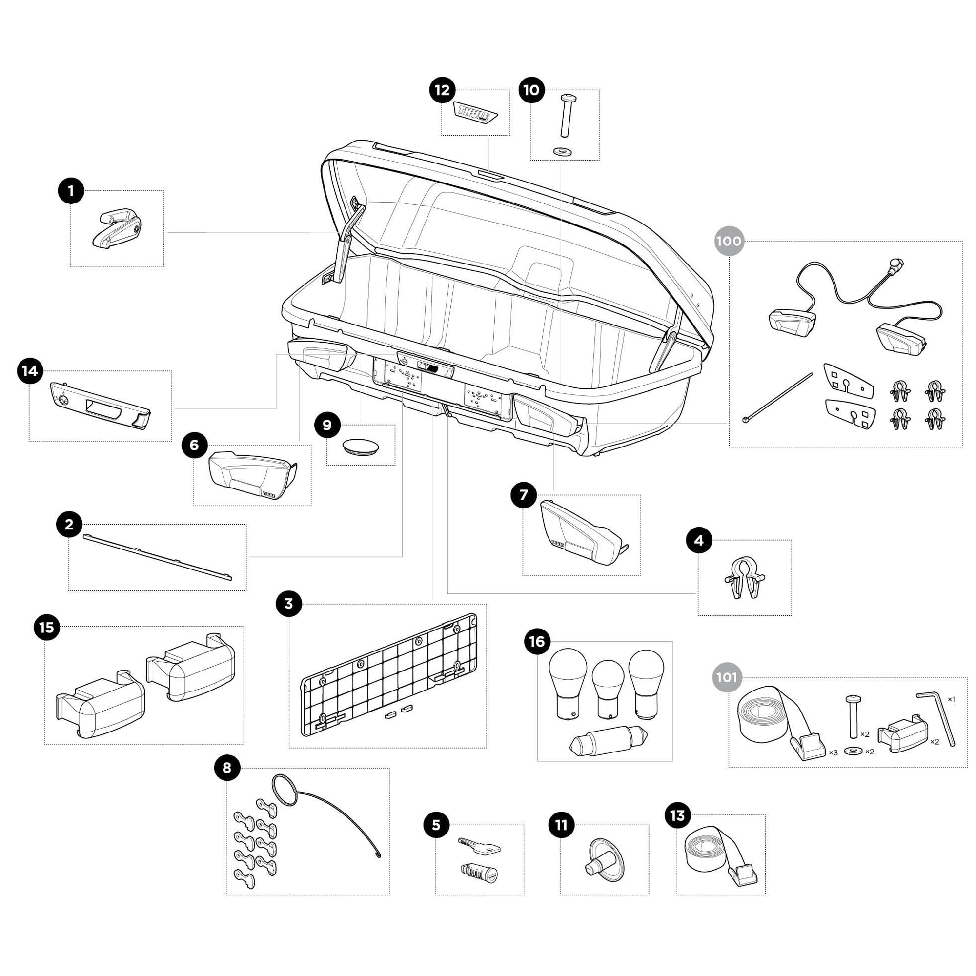 Thule Arcos M Spare Parts numbered spare-parts diagram