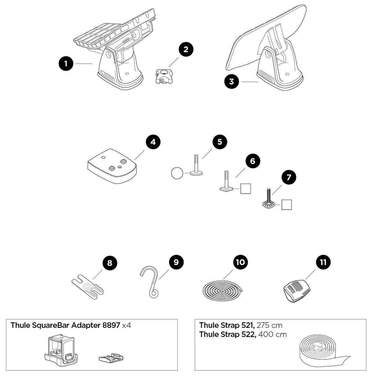 Thule DockGlide Spare Parts numbered spare-parts diagram