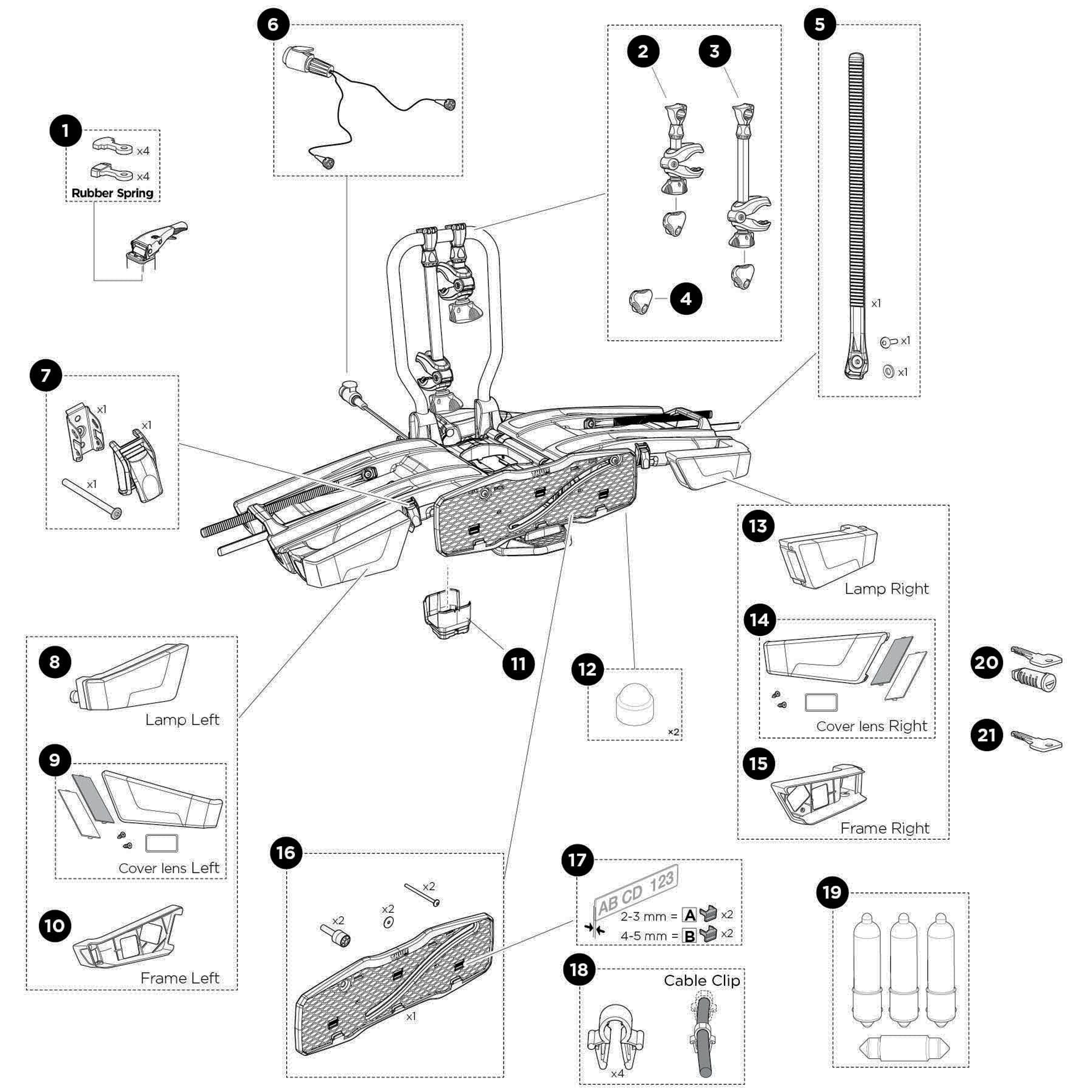 Thule EasyFold XT 933 Spare Parts numbered spare-parts diagram