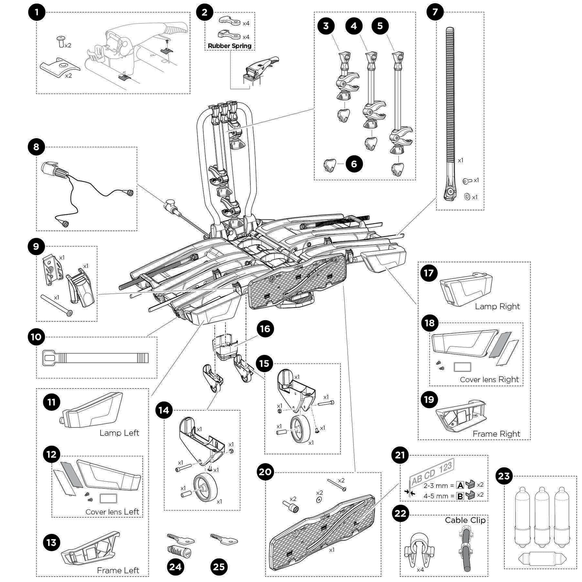 Thule EasyFold XT 934 Spare Parts numbered spare-parts diagram