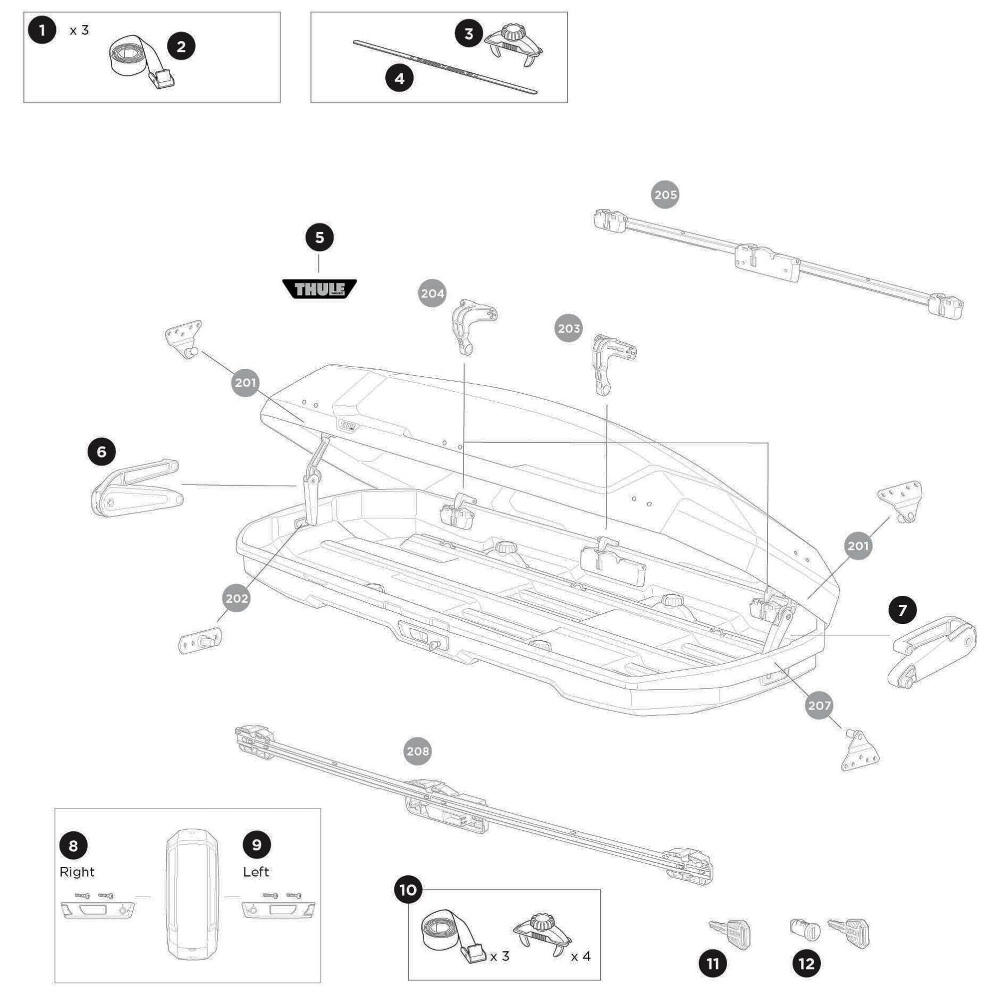 Thule Force 3 L Sport Spare Parts numbered spare-parts diagram