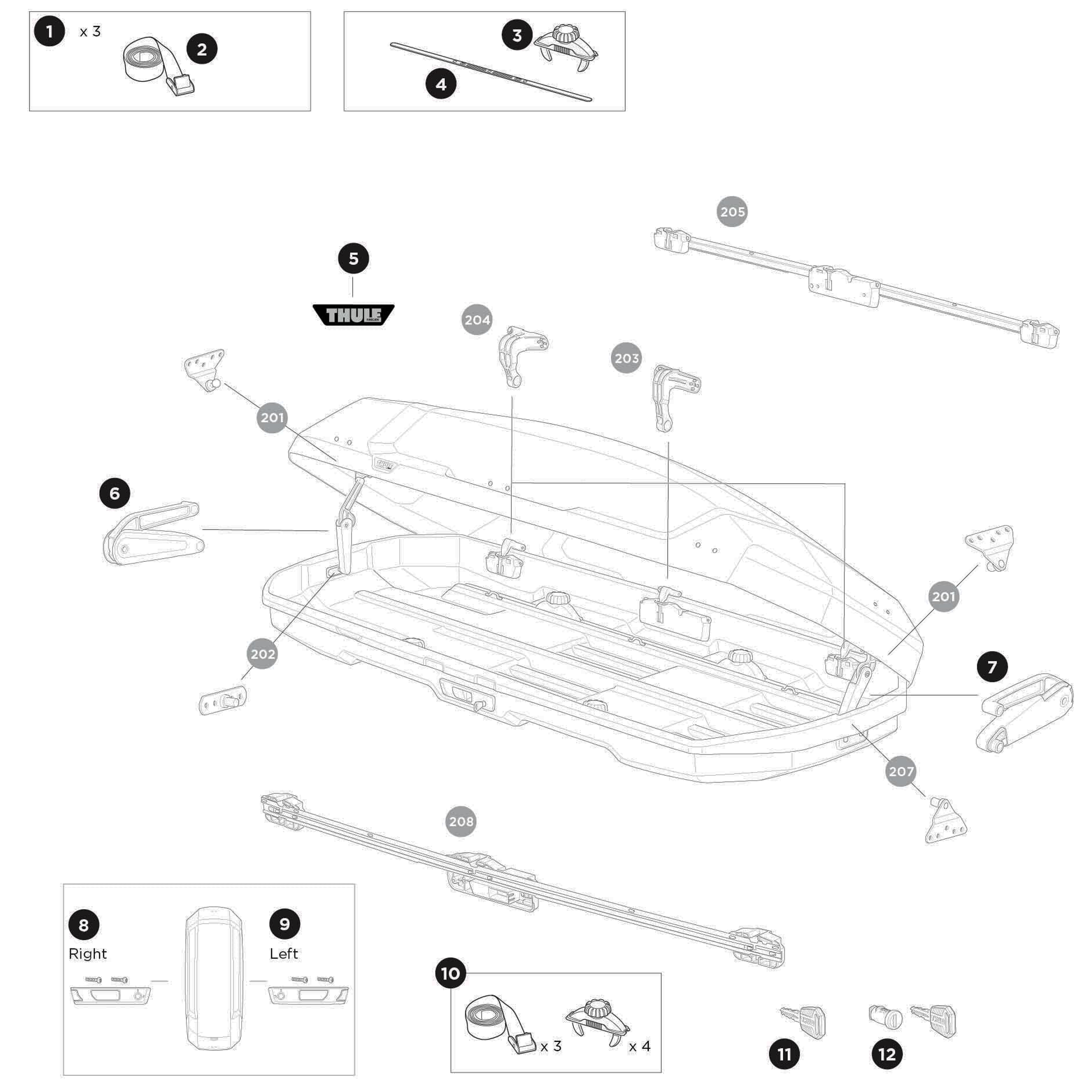 Thule Force 3 XL Spare Parts numbered spare-parts diagram