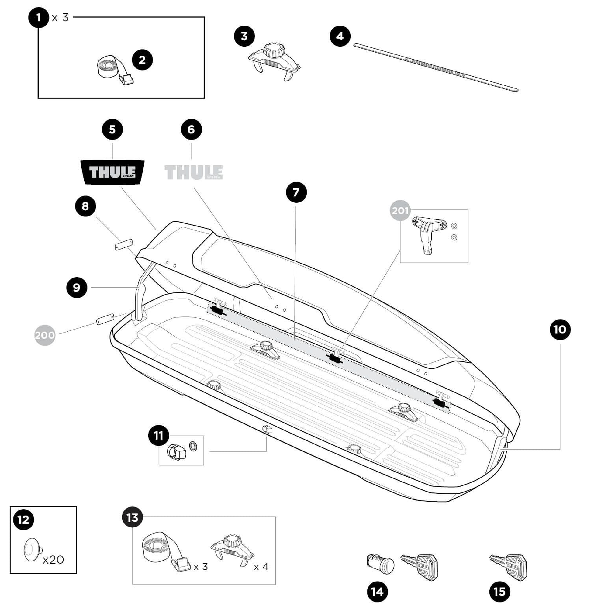 Thule Force XT L Roof Box Spare Parts