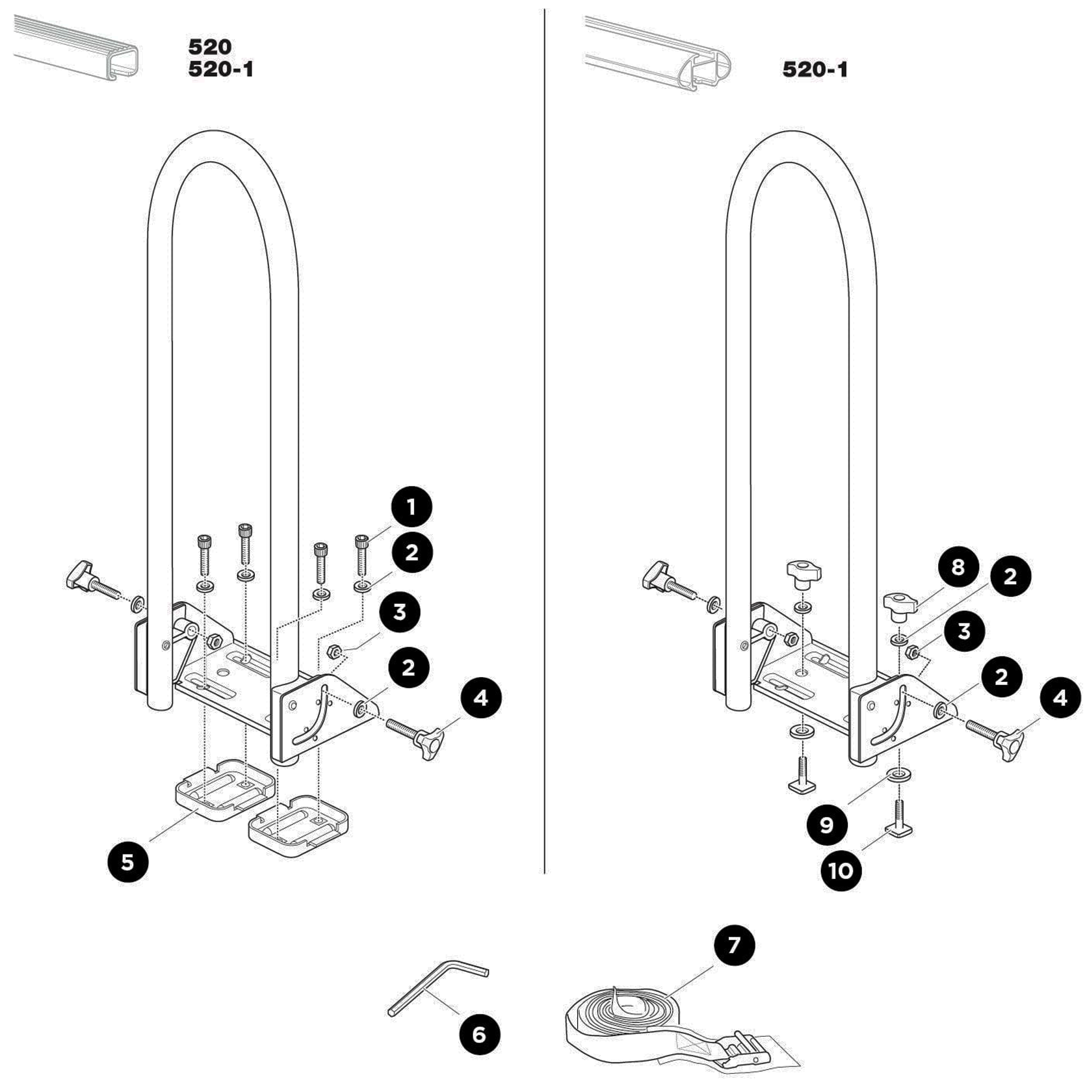 Thule Kayak Support Spare Parts numbered spare-parts diagram