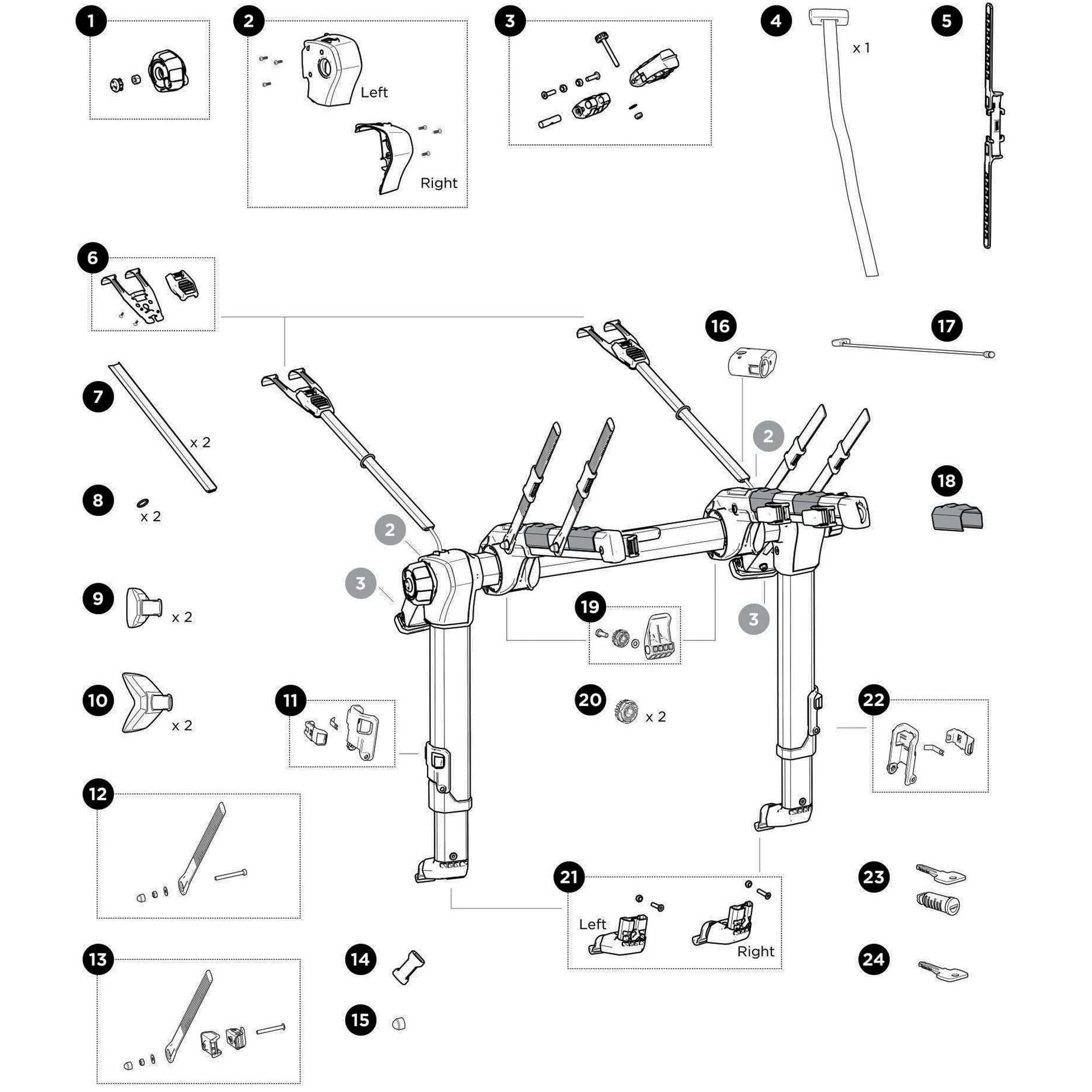 Thule OutWay Hanging 994 Spare Parts numbered spare-parts diagram