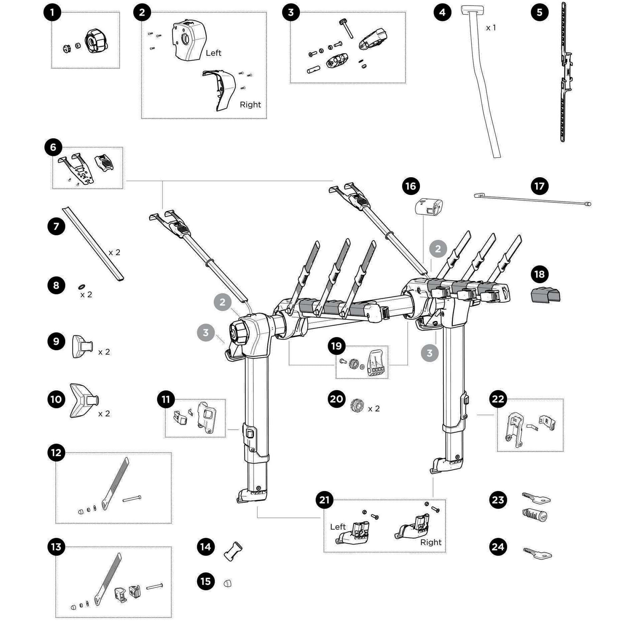 Thule OutWay Hanging 995 Spare Parts numbered spare-parts diagram