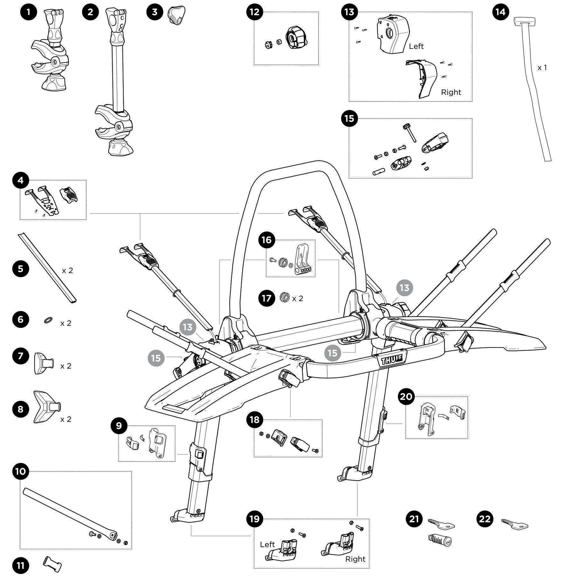 Thule OutWay Platform 993 Spare Parts numbered spare-parts diagram