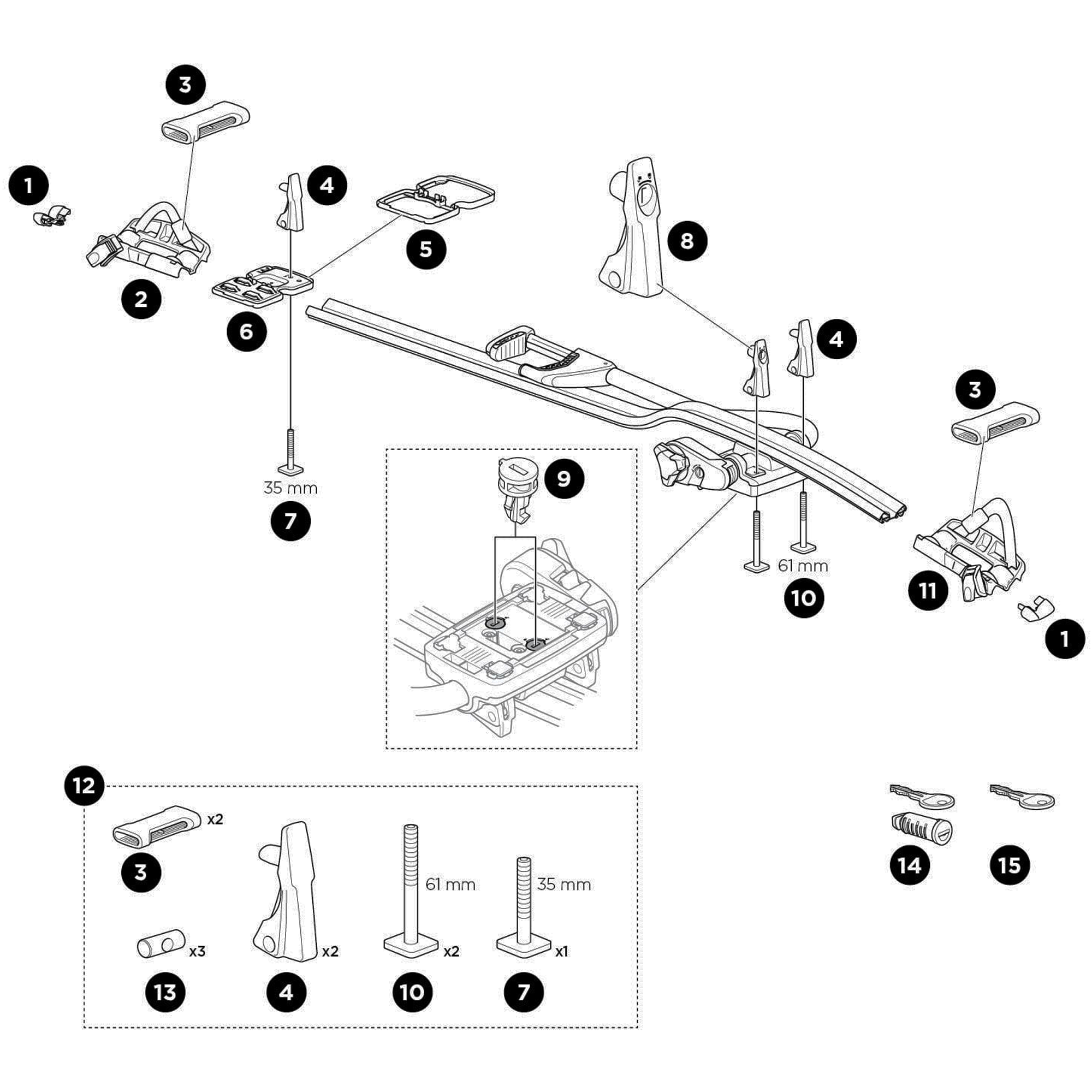 Thule ProRide 598 Spare Parts numbered spare-parts diagram