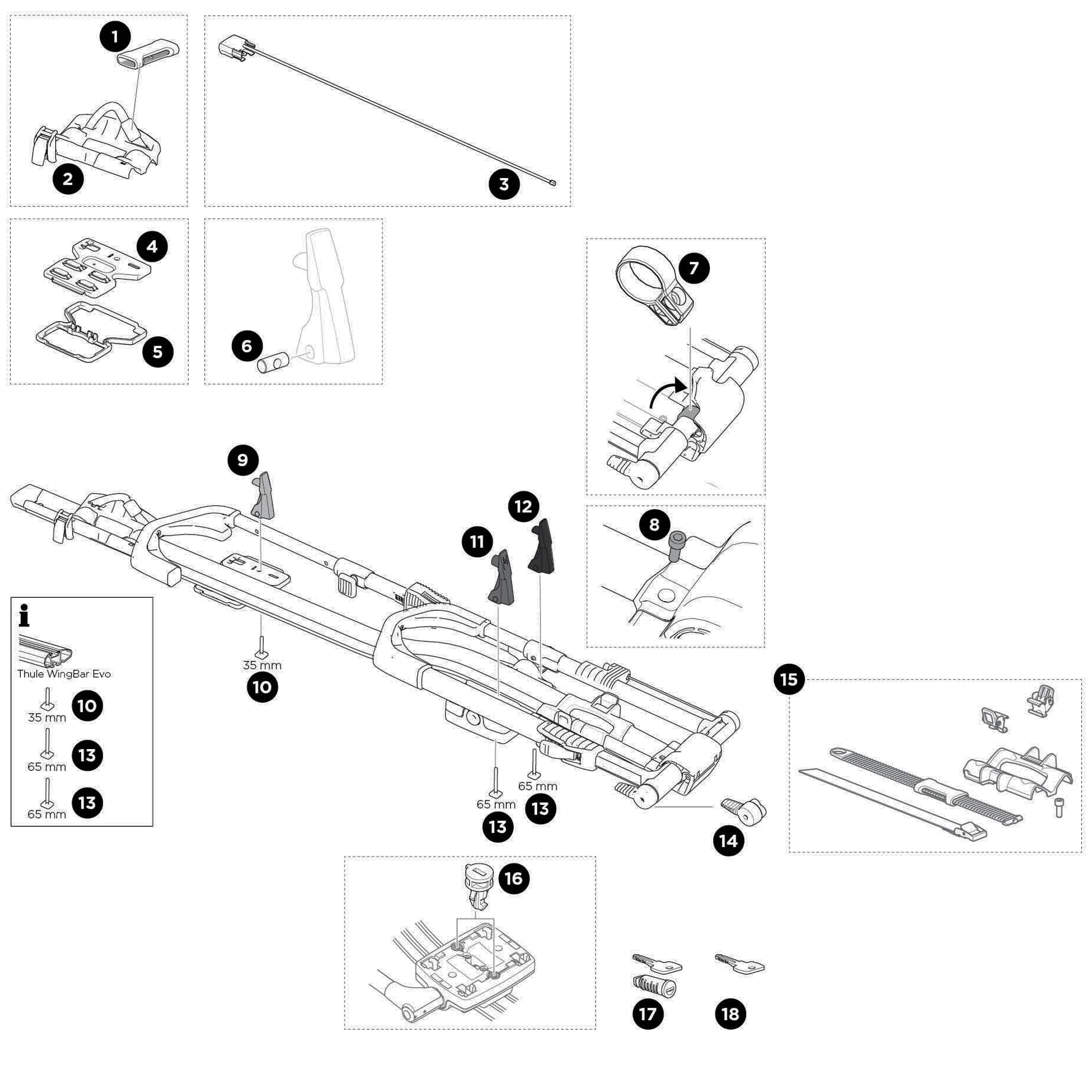 Thule UpRide 599 Spare Parts numbered spare-parts diagram