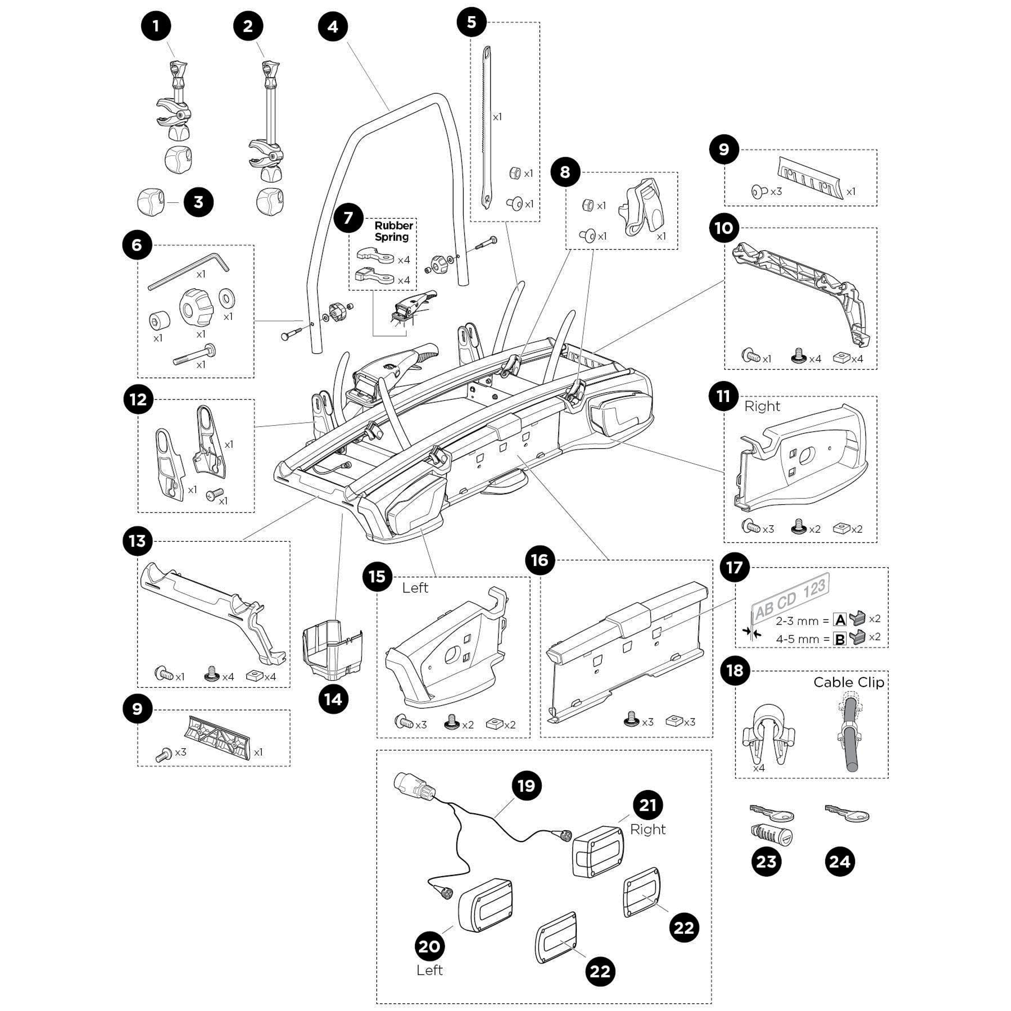 Thule VeloSpace 2 7-pin Spare Parts numbered spare-parts diagram
