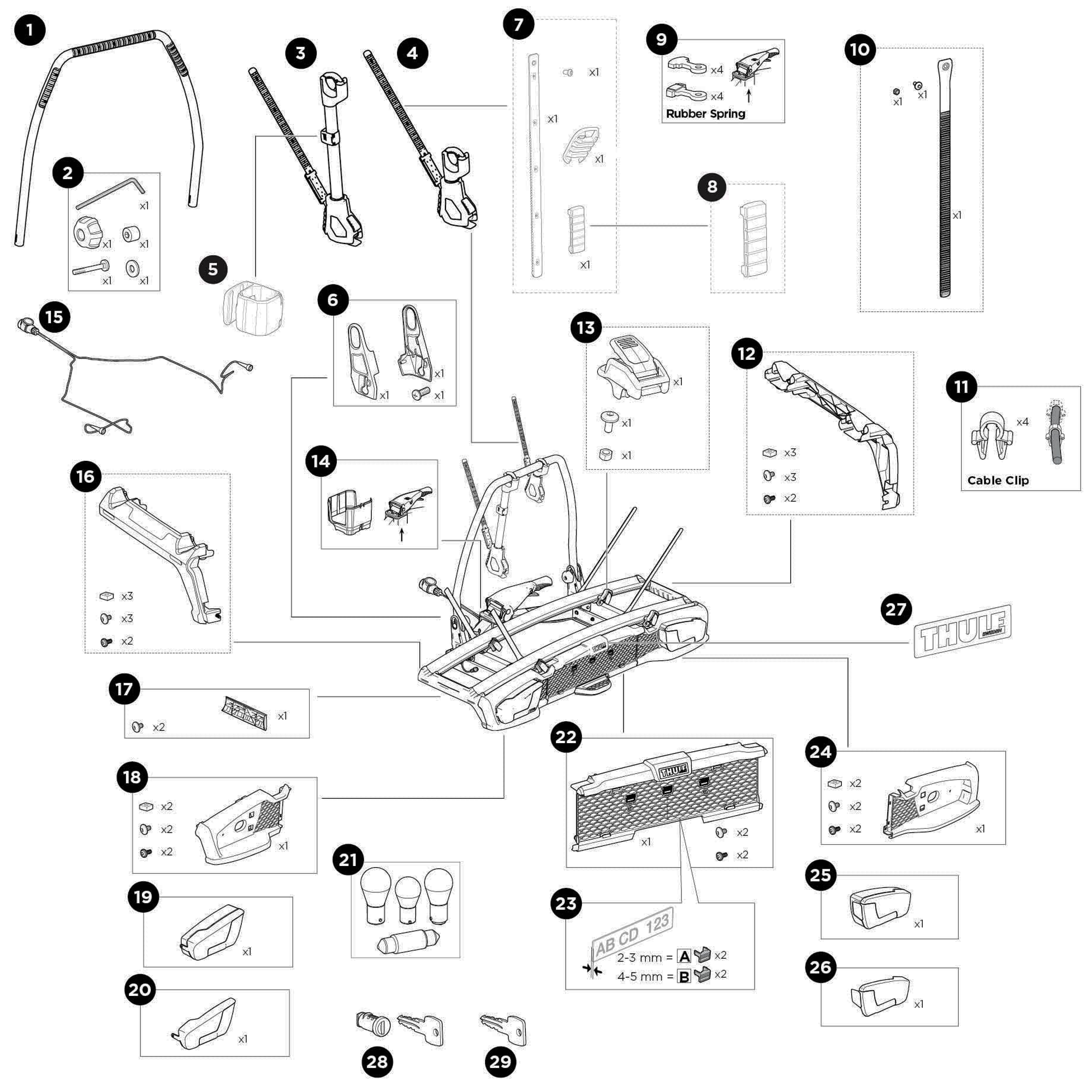 Thule VeloSpace 3 2 Bike RHD Spare Parts numbered spare-parts diagram