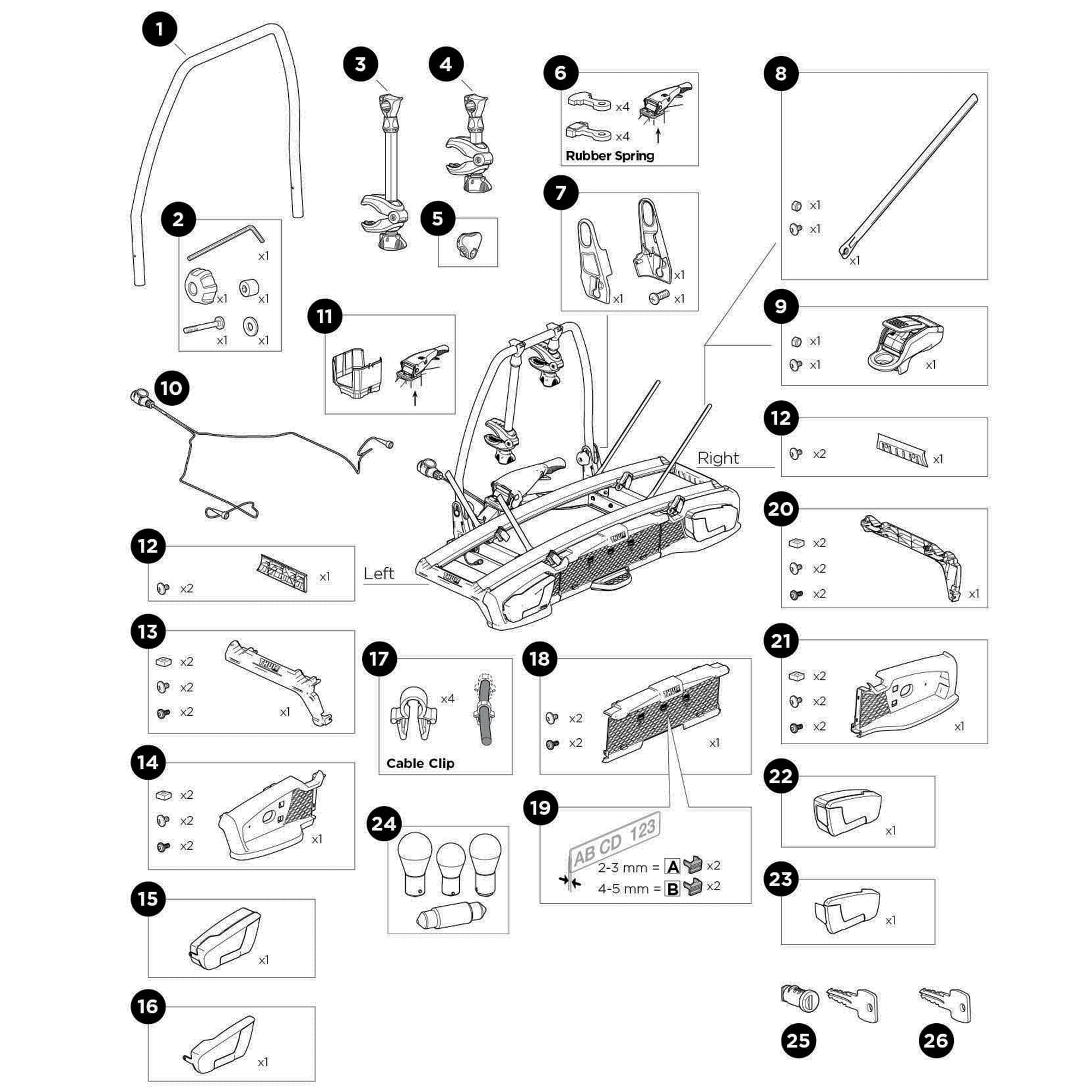 Thule VeloSpace XT 938 Spare Parts numbered spare-parts diagram
