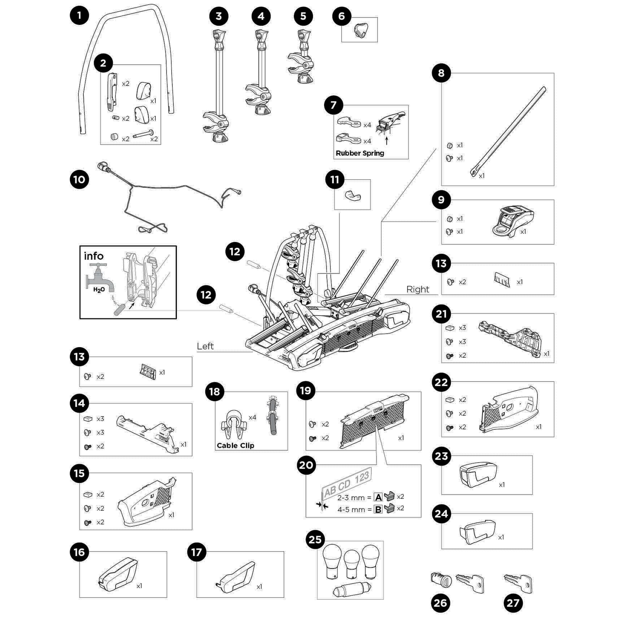 Thule VeloSpace XT 939 Spare Parts numbered spare-parts diagram