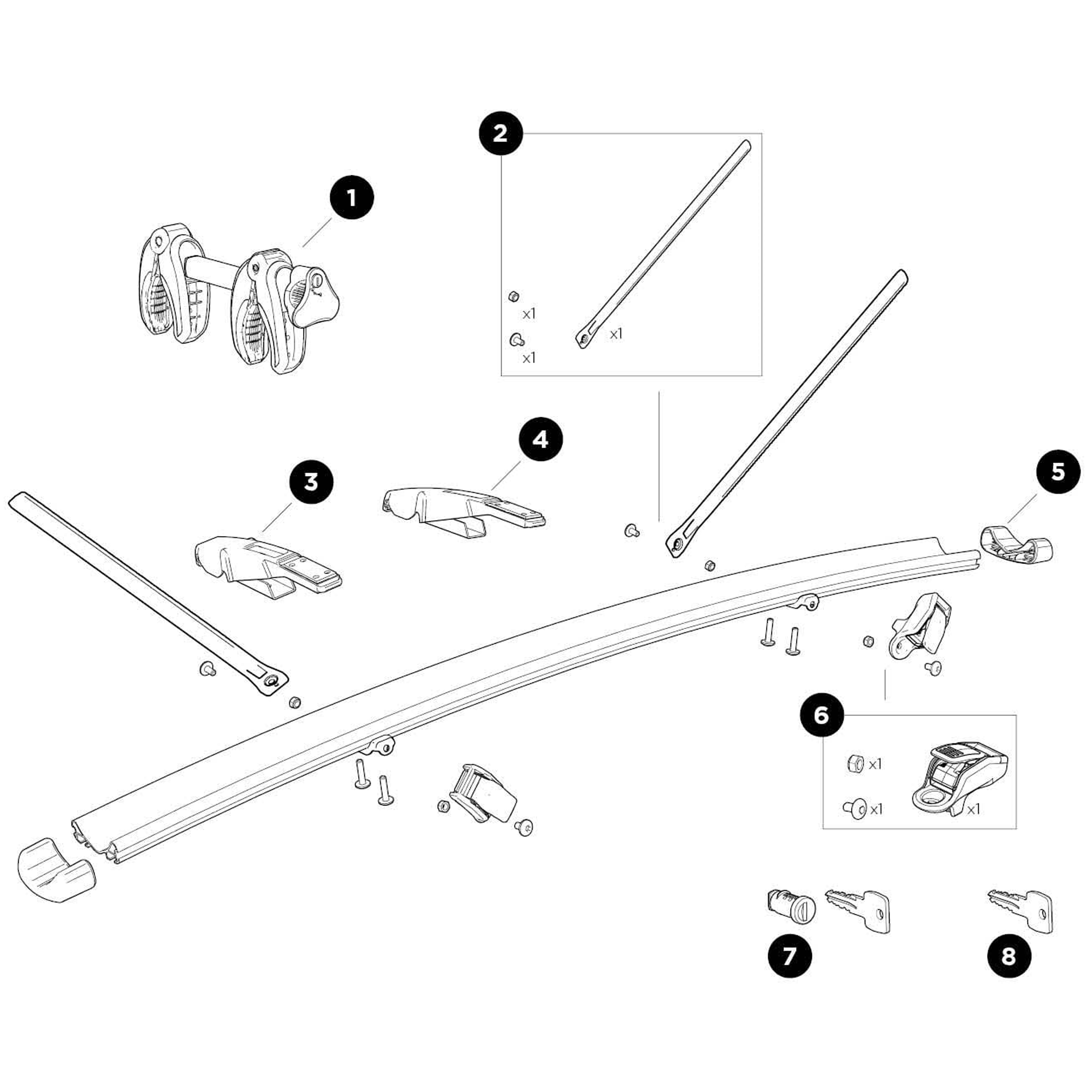 Thule VeloSpace XT Bike Adapter Spare Parts numbered spare-parts diagram