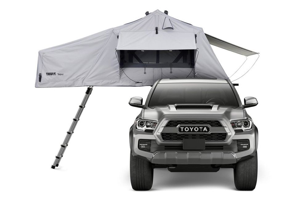 Thule Tepui Explorer Autana 4 Rooftop Tent Haze Grey front view ladder