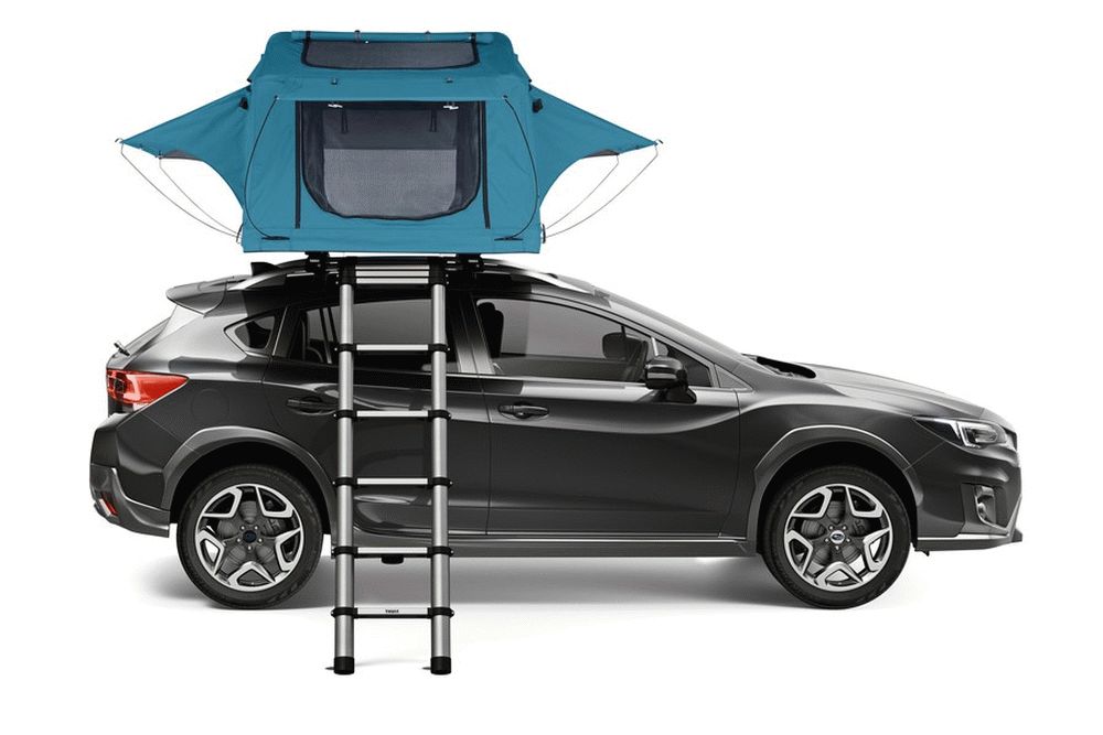 Thule Tepui Explorer Ayer 2 Rooftop Tent Blue Side View with Ladder