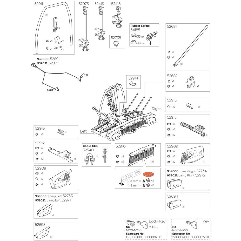 THULE VeloSpace XT 939 Replacement Number Plate Holding Clips (52598)